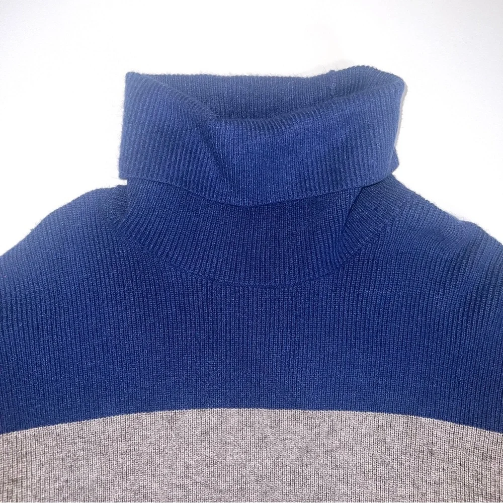 Free People Softly Structured Blue Gold Gray ColorBlock Turtleneck Sweater Sz XS